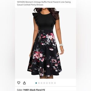 YATHON Ruffle Floral Flared A Line Casual Cocktail Party Dresses